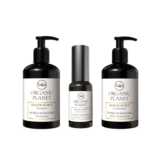 Amazon Secrets Hair Care Bundle with Sacha Inchi oil – shampoo, conditioner, and hair repair serum for healthy, shiny hair