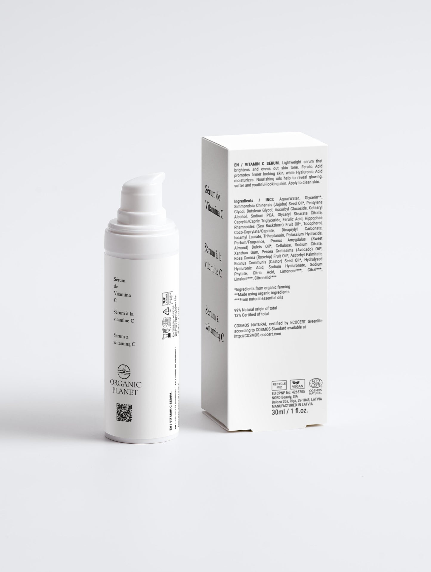 Skincare bottle and box on a white background